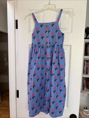 Blue Floral Tulip Print Girls' Strappy Dress